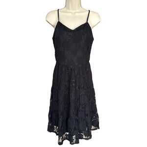 Monteau LA Junior's Lace Dress Sleeveless Lined Adjustable Straps Size S Black